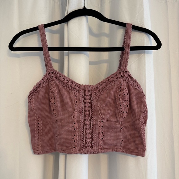 Aeropostale Mauve Lace Cropped Tank Top/Bra Adjustable Strap Womens Medium - Picture 1 of 9